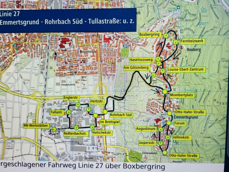 Linienführung Linie 27 im Boxberg