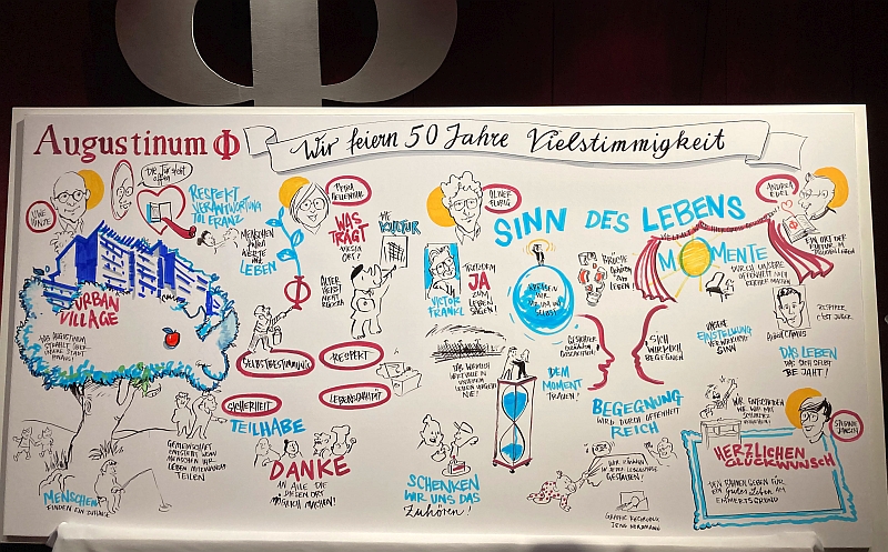 Ein Künstler gestaltete die feierliche Eröffnung als live-Graphik.